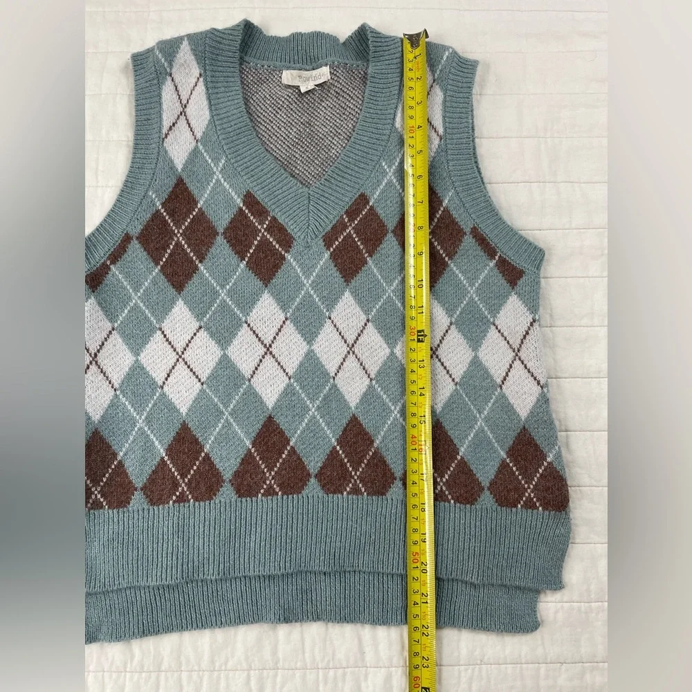 Rewind Argyle V-Neck Sweater Vest - Blue and Brown - Picture 5 of 8